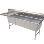 Thumbnail image #1 for ATSMFG MET MET-SEH-24243L ATS MFG 3-Compartment Commercial Sink, 99"W x 30"D x 45"H, 24" Compartments, Left Drainboard, 11-1/2" Backsplash