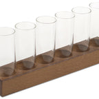 Thumbnail image #1 for JB Prince R1069 Wood Cocktail Server, Brown, 6-Cavity, Holds 2.25 oz Column Glasses, 9-1/2"L x 2"W x 3-1/4"H