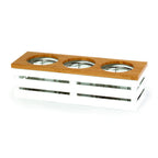 Thumbnail image #1 for G.E.T. Curator FB-3COMP-W 3-Compartment Beverage/Dressing Display, White Powder-Coated Steel, Bamboo Lid, 19-1/2 x 6-3/4 x 5-1/2