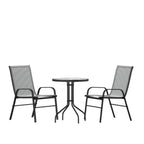 Thumbnail image #1 for Flash Furniture TLH-0701303C-GY-GG 3-Piece Outdoor Patio Dining Set with 23.75-Inch Round Tempered Glass Table and 2 Gray Stack Chairs