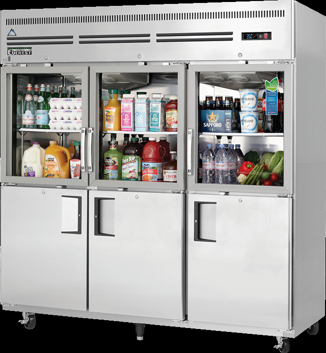 Product image #5 for Everest Refrigeration Three-Section Reach-In Refrigerator with Combination Glass and Solid Half Doors, 71 Cu. Ft., Top-Mounted Self-Contained Refrigeration