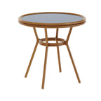 Thumbnail image #1 for Flash Furniture SDA-AD641012-80-NVYWH-NAT-GG Round Outdoor Bistro Table, 31.5" Tempered Glass Top, Navy/White PE Rattan, Natural Finish
