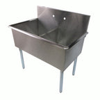 Thumbnail image #2 for NBR Equipment 2BSG-1821 2-Compartment Stainless Steel Sink, 39"W x 24-1/2"D x 41"H, 18" x 21" x 12" Compartments, 8"H Backsplash