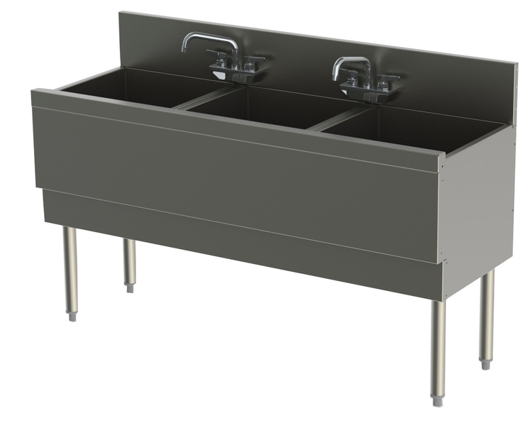 Product image #5 for Top Shelf TS Series Extra Capacity 3-Compartment Stainless Steel Underbar Sink Unit, 54-Inch Wide