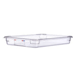 Thumbnail image #1 for CFS Brands Araven 09826 GN 1/1 Clear Polycarbonate Food Pan, 2-1/2" Deep, Integrated Label Case of 6