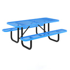 Thumbnail image #1 for Flash Furniture SLF-EML72-H48L-BL-GG Outdoor 6-Foot Rectangular Picnic Table, 6-Seat, Expanded Metal Mesh Top and Seats, Blue Steel Frame