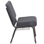 Thumbnail image #2 for Flash Furniture Hercules FD-CH0221-4-SV-DKGY-BAS-GG Extra Wide Stacking Church Chair, Dark Gray Fabric Upholstery, 800 lb Capacity