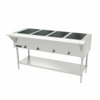Thumbnail image #1 for GSW USA ST-4WOE-240 Mobile Electric Hot Food Table, 4 Open Wells, Stainless Steel, Open Shelf Base, 58"W x 30-3/8"D x 35"H