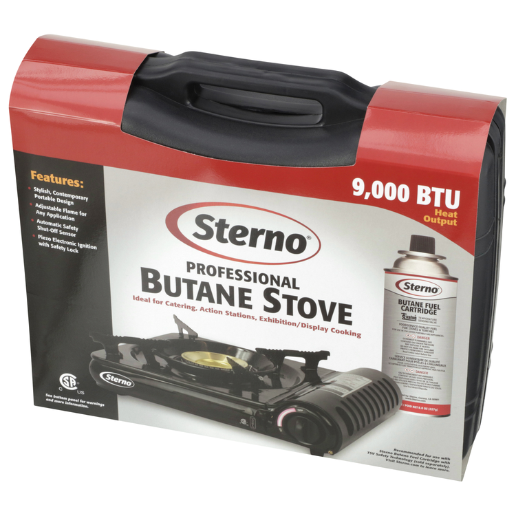 Product image #6 for Sterno Butane Countertop Stove with Piezo Electronic Ignition, Safety Lock, and Auto Shut-Off, 9,000 BTU