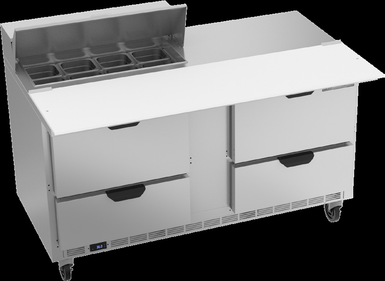 Product image #6 for Beverage-Air 60-Inch Two-Section Sandwich Prep Table Refrigerator with 4 Drawers, 8-Pan Top and 17-Inch Cutting Board