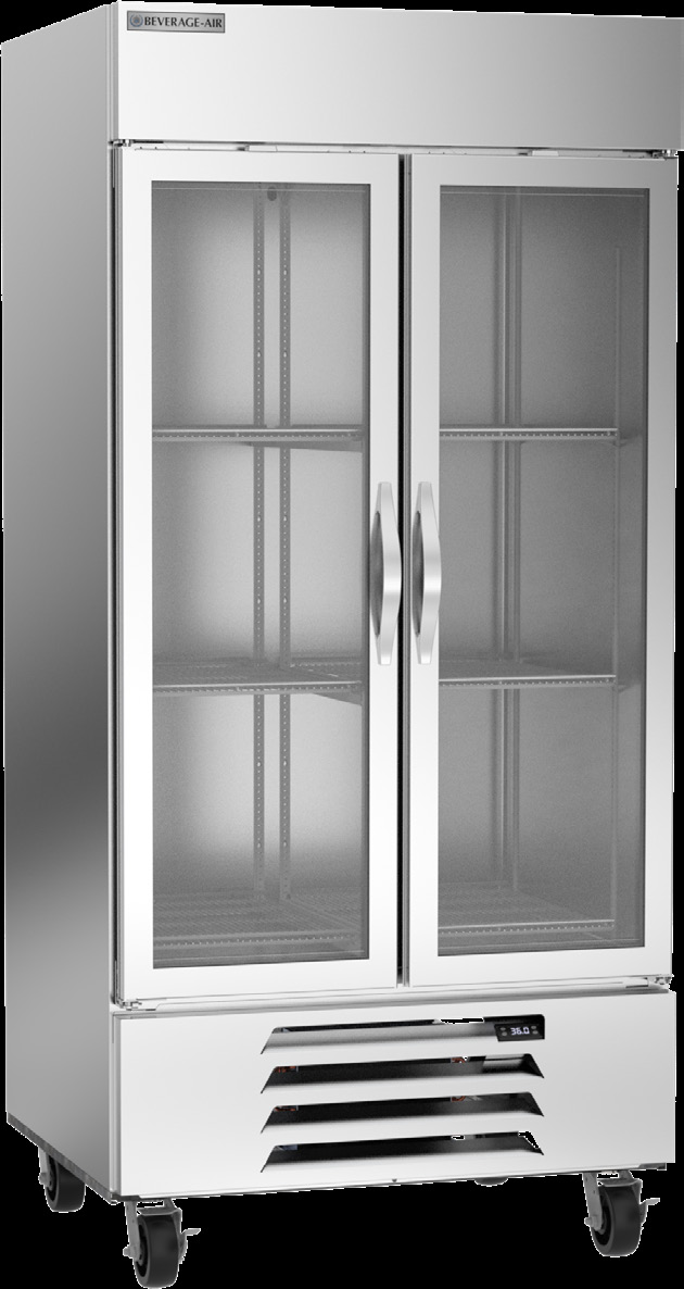 Product image #6 for Beverage-Air Horizon Series Two-Section Reach-In Glass Door Refrigerator, 35.08 Cu. Ft., Bottom-Mounted Self-Contained