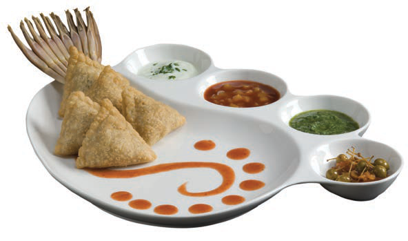 Product image #4 for American Metalcraft Porcelain Divided Impression Plate with Built-In Sauce Cups