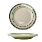 Thumbnail image #1 for International Tableware Verona VE-20 11" Round Ceramic Plate, Rolled Edge, American White with Green Band 1 Dozen