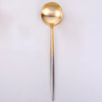 Thumbnail image #1 for Kadra Kitchenware Vikko Dine VF-SS10-VSG Bouillon Spoon, Two-Tone Brushed Silver and Gold, 18/10 Stainless Steel Case of 12