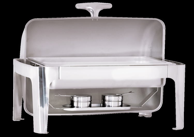 Product image #3 for Omcan USA 9.5 Quart Rectangular Stainless Steel Chafing Dish with Roll Top Cover