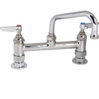 Thumbnail image #1 for AllPoints Foodservice Parts & Supplies 1101151 Manual Deck-Mount Faucet, 8" Centers, 6" Spout, Chrome-Plated Brass, Lead-Free
