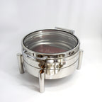 Thumbnail image #2 for Eastern Tabletop Ecoburner EB15378G 6 qt Round Waterless Chafer with Full Glass Hinged Cover and Stainless Steel Food Pan