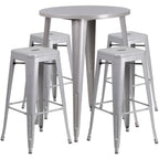 Thumbnail image #1 for Flash Furniture CH-51090BH-4-30SQST-SIL-GG 30" Round 41"H Bar-Height Table with 4 Backless Bar Stools, Silver