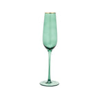 Thumbnail image #1 for Kadra Kitchenware Vikko Decor VD-P8-GR Champagne Flute Glass, 8.5 oz, Green with Gold Rim Case of 24