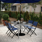 Thumbnail image #2 for Flash Furniture TLH-SC-094L-SV-GG Rectangular Patio Table with 5mm Clear Tempered Glass Top, Silver Steel Frame and Umbrella Hole