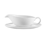 Thumbnail image #1 for CAC China Accessories SBT-20 20 oz Porcelain Sauce Boat and Saucer Set Case of 24