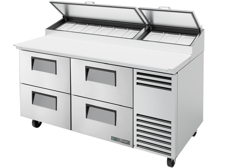 Product image #6 for True 67-Inch 2-Section Pizza Prep Table with 4 Drawers and Self-Contained Side-Mounted Refrigeration