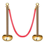 Thumbnail image #1 for New Star Foodservice Inc. 54736 Round-Top Brass-Plated Stanchion Posts with 79-1/2-in Red Velvet Rope, Set of 2