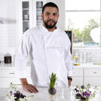 Thumbnail image #2 for Chef Revival J002-M Classic Chef's Jacket, White, Medium, Long Sleeve, Poly/Cotton, 8-Button