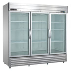 Thumbnail image #1 for Maxximum Maxx Cold V-Series MVR-72GDHC 65 cu. ft. Three-Section Glass-Door Reach-In Refrigerator, Stainless Steel Exterior, Bottom-Mounted