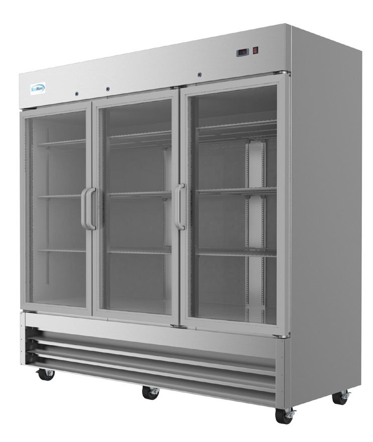 Product image #8 for KoolMore 81-Inch Three-Section Glass Door Reach-In Refrigerator, 72 Cu. Ft., Bottom-Mount Self-Contained