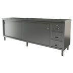 Thumbnail image #1 for Tarrison Products Ltd. Servery TC-C2496D Stainless Steel Enclosed Work Table with Sliding Doors and Drawers, 96"W x 24"D, Flat Top