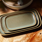 Thumbnail image #1 for Tableware Solutions USA Reactive by Creative Table TS-R007-02 Rectangular Porcelain Platter, 13.9 x 7.2", Coupe Rim, Reactive Moss Green Case of 4