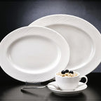 Thumbnail image #2 for Libbey Basics Orbis BO-1122 Porcelain Oval Platter, 13-1/4" x 10-1/4", Embossed Rim, Bright White