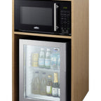 Thumbnail image #2 for Summit Commercial Summit Appliance QCSMW1OAK Coffee Station with Glass-Door Minibar and Black Microwave, Light Oak, 21-Inch Wide