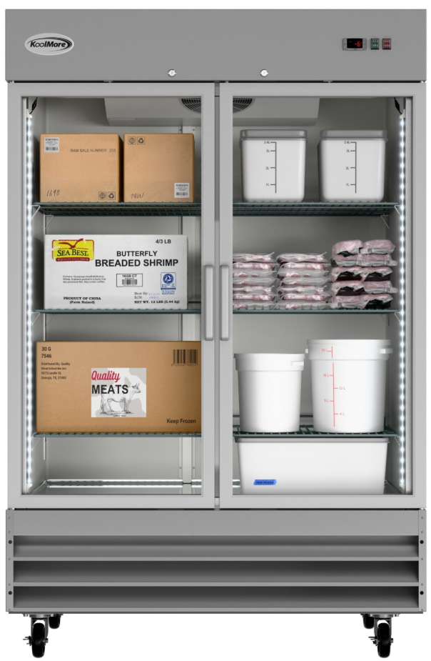 Product image #5 for KoolMore 54-Inch Two-Section Glass Door Reach-In Refrigerator, 47 Cu. Ft., Bottom-Mount Self-Contained, Stainless Steel