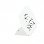Thumbnail image #1 for Cal-Mil 23401-3-15 Metal Table Tent Sign, “Hot Water,” White, 4.5"W x 2"H Case of 6