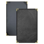 Thumbnail image #1 for Risch Seville SEVDX-1V 8.5X14 Hardback Faux-Leather Single-View Menu Cover, 8-1/2" x 14", Stitched Binding, Metal Corners Case of 25