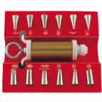 Thumbnail image #1 for Alegacy Foodservice Products 556 Cake Decorating Syringe Set, 12 Assorted Stainless Steel Tubes, Plated Syringe and Coupling