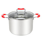 Thumbnail image #1 for Kadra Kitchenware Millvado MU-30-17/R 17 qt Stainless Steel Stock Pot with Glass Lid and Red Silicone Handles Case of 2