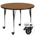 Thumbnail image #1 for Flash Furniture XU-A42-RND-OAK-T-A-CAS-GG Round Adjustable-Height Activity Table, 42" Diameter, Oak Laminate Top