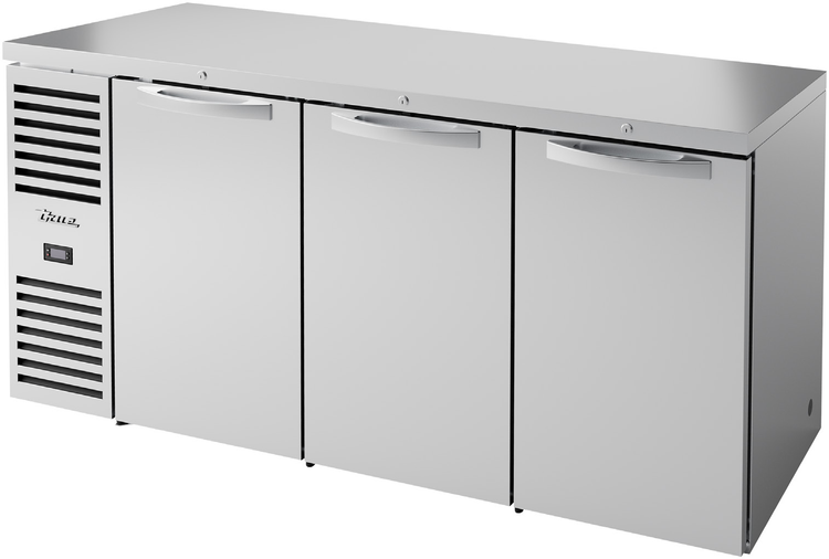 Product image #5 for True Three-Section Stainless Steel Back Bar Cooler with Solid Hinged Locking Doors, 72 Inch Wide