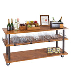Thumbnail image #1 for Cal-Mil Sierra 3698-6-84 Serving Cart, 72"W x 24"D x 44"H, 3 Wood Shelves, Bronze Supports, 4 Casters
