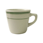 Thumbnail image #1 for International Tableware Verona VE-1 Tall Ceramic Coffee Cup with Handle, 7 oz, American White with Green Band Case of 3 Dozen