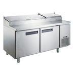 Thumbnail image #1 for Dukers Appliance Co., USA Ltd. DPP70 Pizza Prep Table, 2-Section, 70"W, Stainless Steel, Self-Contained Side-Mounted Refrigeration