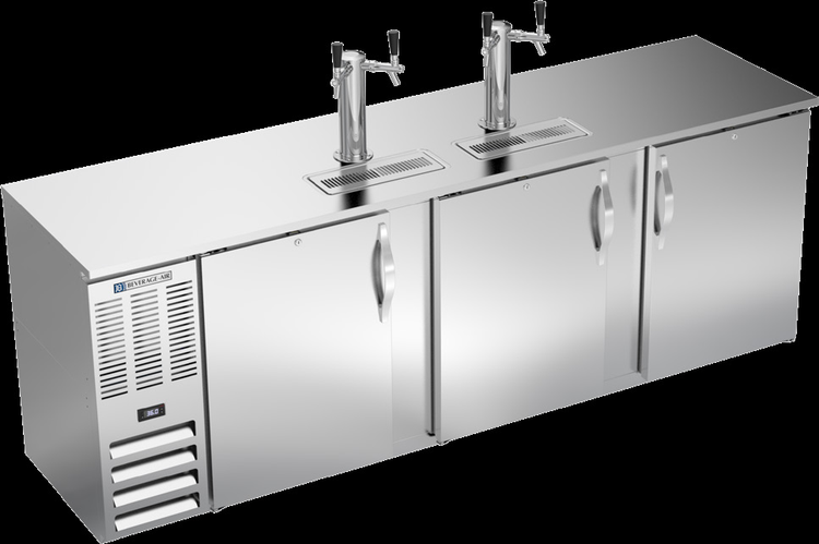 Product image #5 for Beverage-Air 94-Inch Shallow-Depth Direct Draw Beer Cooler with 3 Solid Doors, 2 Dual-Faucet Towers, and 5-Keg Capacity