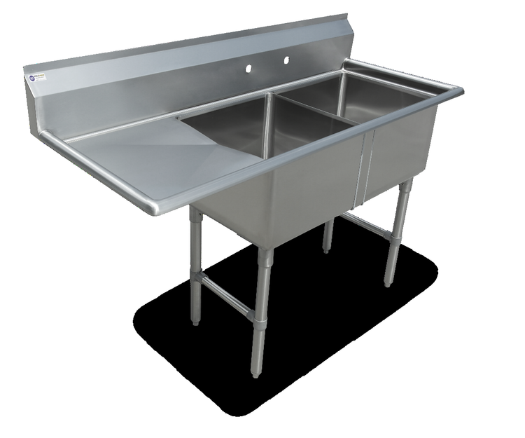 Product image #4 for 52.5-Inch Two-Compartment Stainless Steel Sink with 18-Inch Left Drainboard and Legs