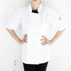 Thumbnail image #2 for Chef Revival J105-3X Basic Chef's Jacket, 3XL, Unisex, Double-Breasted, Short Sleeve, White Poly/Cotton