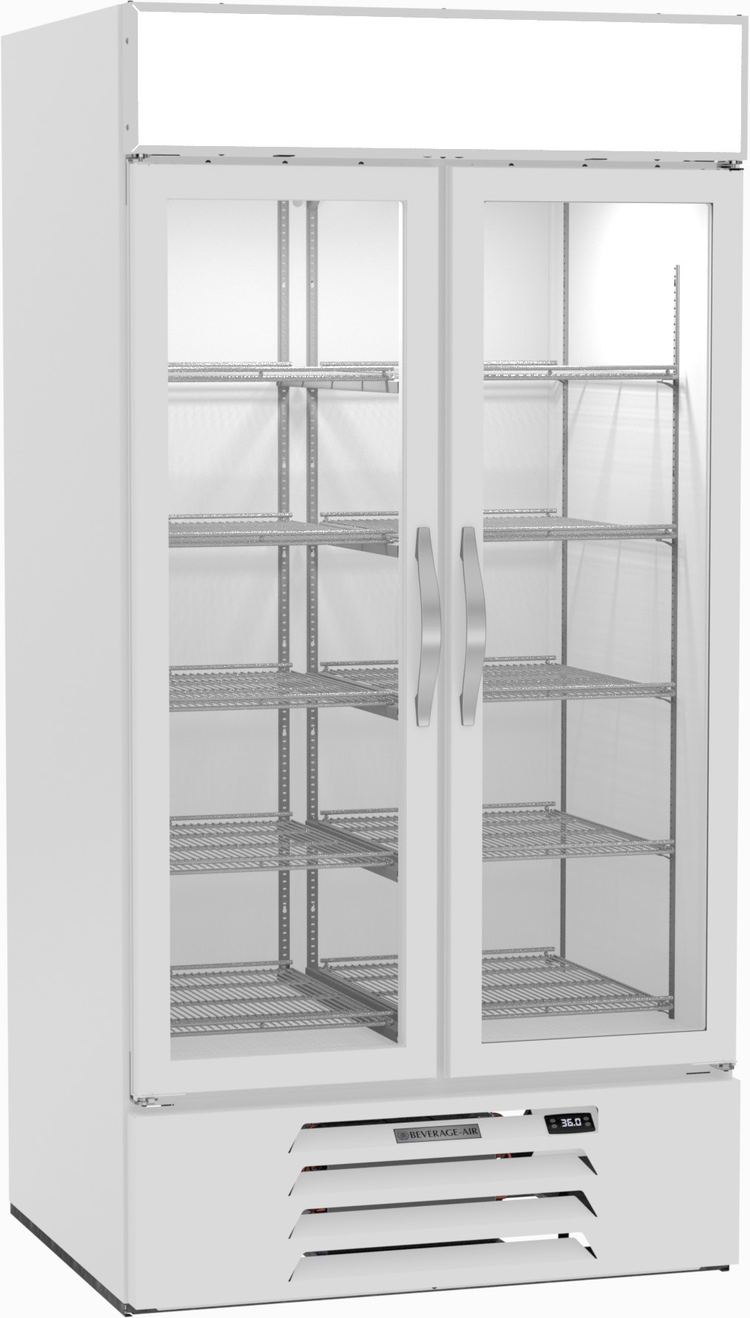 Product image #6 for Beverage Air MarketMax Two-Section Glass Door Reach-In Refrigerated Merchandiser, 35.08 Cu. Ft., White