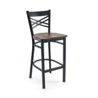 Thumbnail image #2 for G & A Commercial Seating 699-B RS Commercial Bar Stool, Double X-Back, Reclaimed Wood Seat, Black Steel Frame with Footrest