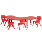 Thumbnail image #1 for Flash Furniture YU-YCX-0043-2-MOON-TBL-RED-E-GG Preschool Activity Table Set with Half-Moon Adjustable-Height Table and 4 Red Stacking Chairs
